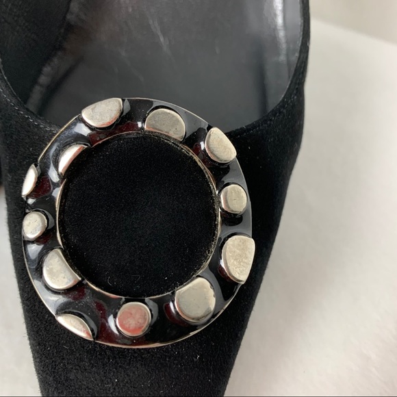 Stuart Weitzman Black Suede Heels w/Buckle Sz 8.5 - Picture 2 of 13